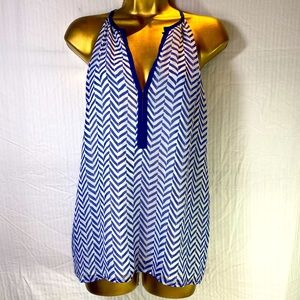 Rhyme Los Angeles Blue White Chevron Print Spaghetti Strap Tank Top Size S